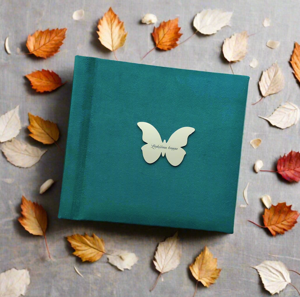 Palinkėjimų knyga su anketa "Veliūrinė žalia"